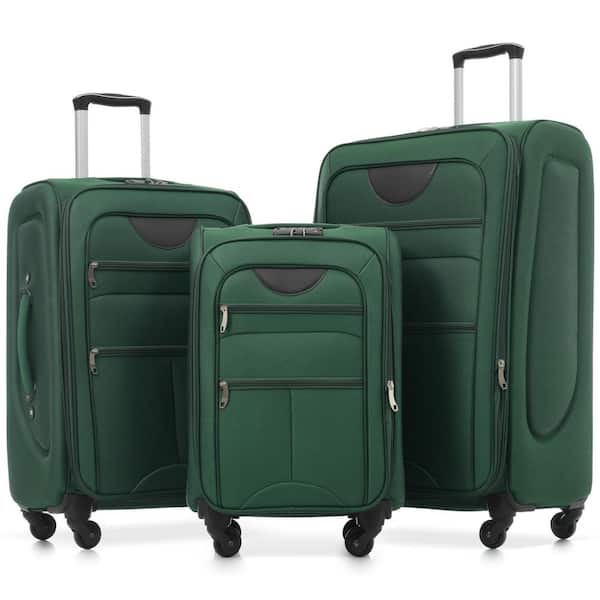 3-Pieces Dark Green Polyester Luggage Set with Duffel Bag Upright Spinner