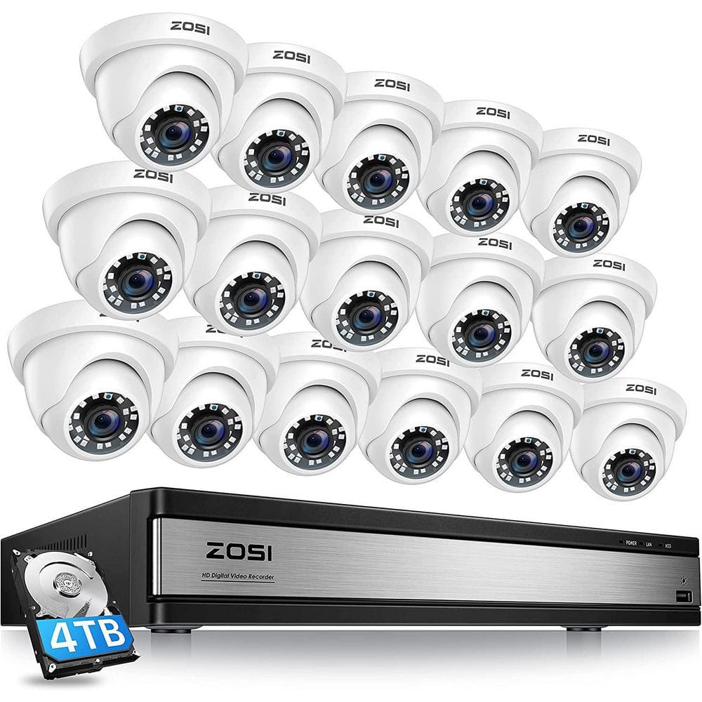 16-Channel 5MP-lite 4TB DVR Security Camera System with 16-Wired 1080p Outdoor Dome Cameras -  ZOSI, 16WK-418W16-40