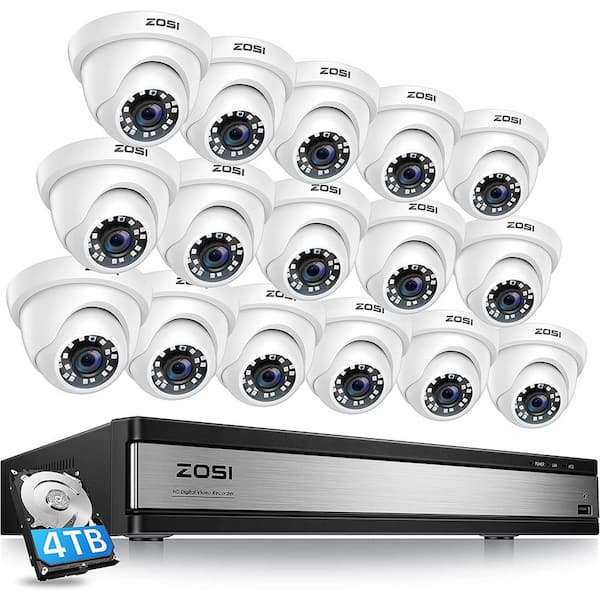 16-Channel 5MP-lite 4TB DVR Security Camera System with 16-Wired 1080p Outdoor Dome Cameras