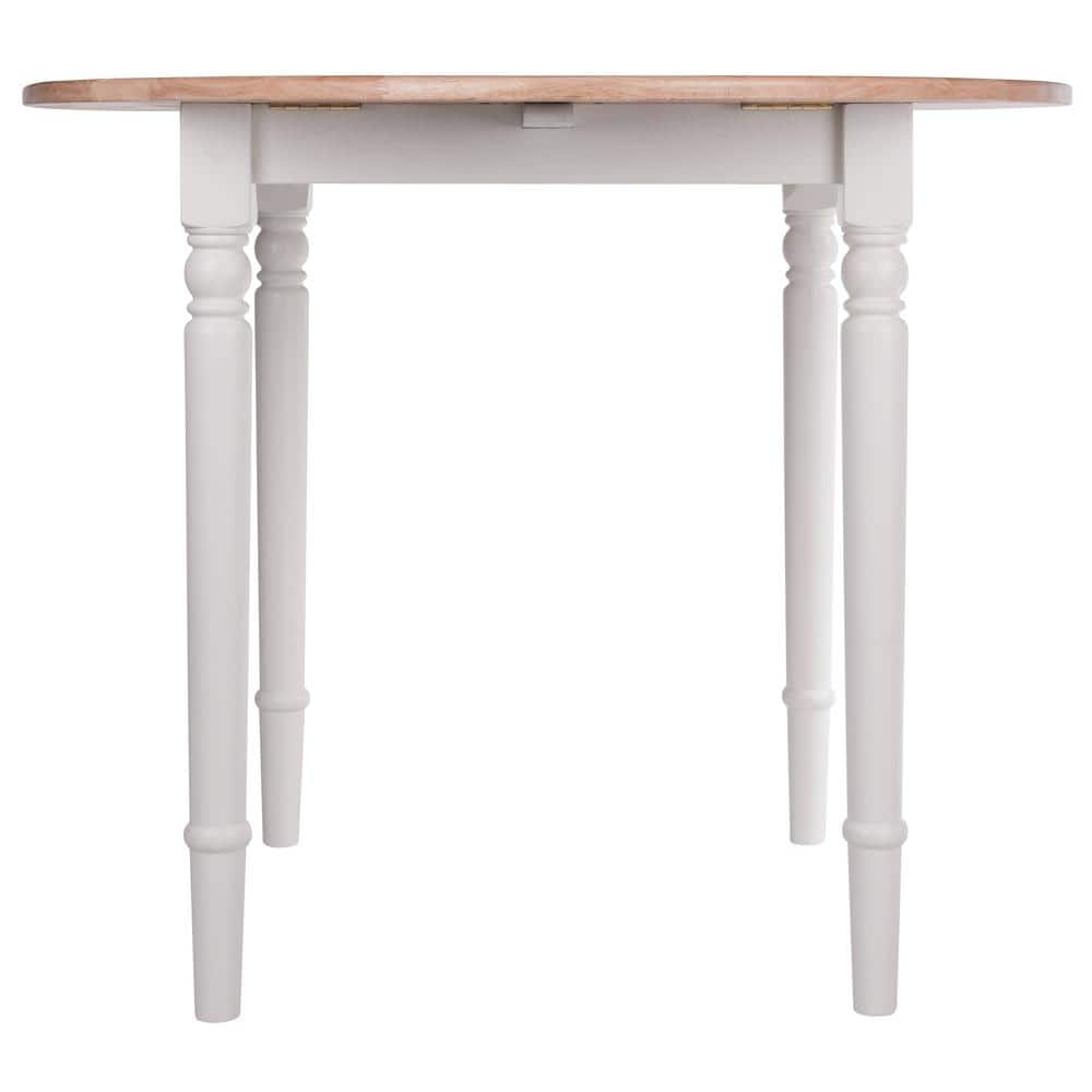 Sorella Transitional Round Drop-Leaf Dining Table in Natural & White