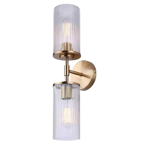 CANARM Kinslea 4.75 in. 2-Light Gold Vanity with Clear Glass Shade