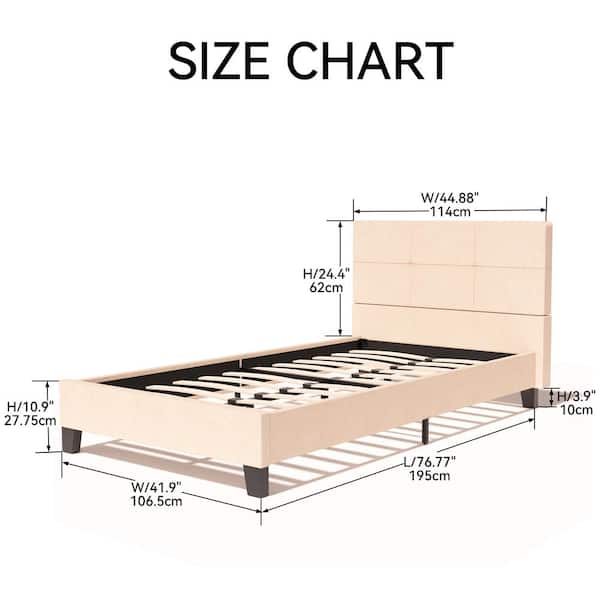 Upholstered Linen Twin Platform Bed, Queen Headboard Size Chart