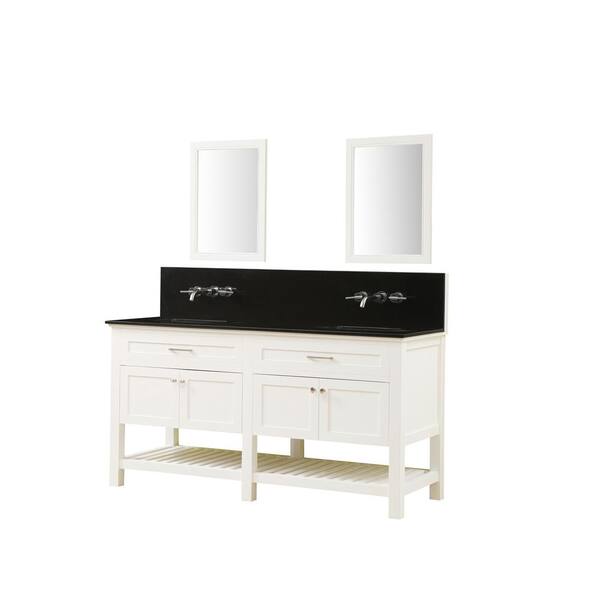 Direct vanity sink Preswick Spa Premium 70 in. W 25 in. D Vanity in White with Granite Vanity Top in Black with White Basin and Mirrors