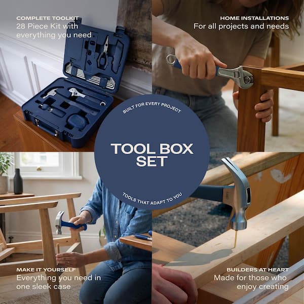 TINKR Modern 28-Piece Home Tool Kit with Tool Box and Phone Holder