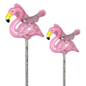 Solar Flamingo WindyWing with Pink LED Lights 2.28 ft. Pink Plastic Plant Stakes 2-Pack