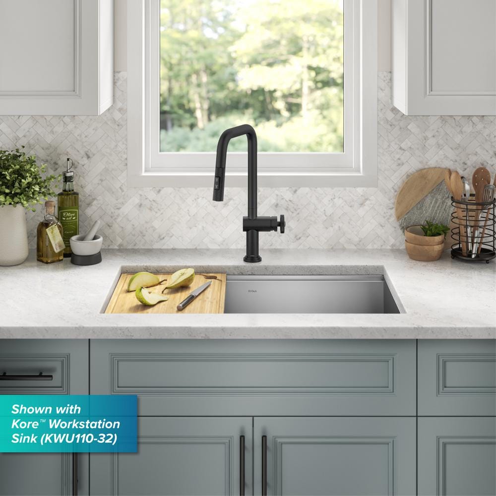 Matte Black Industrial Pull-Down Kitchen Faucet with Spray