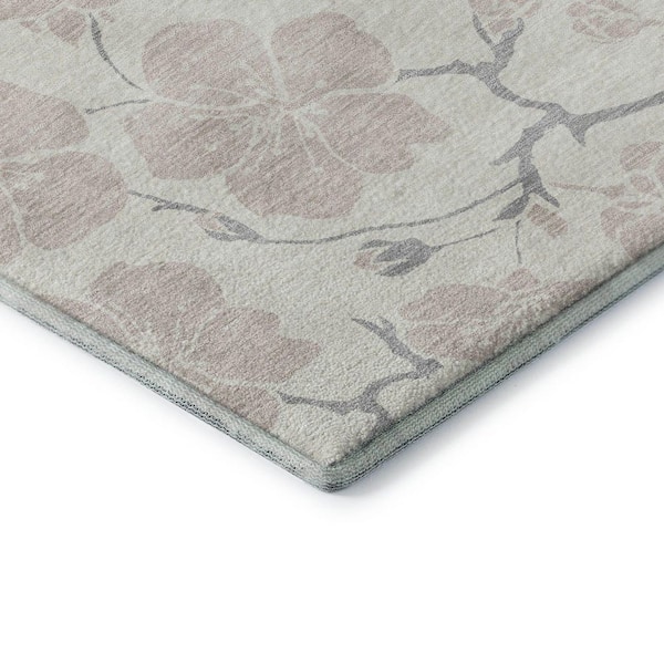 Mayfield Premium Machine Washable Abstract AMF1032 Ivory 8 ft. x 8 ft. Round Rug