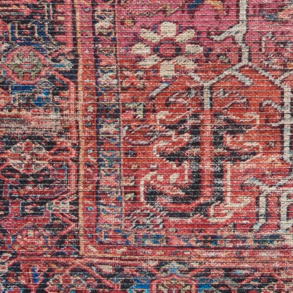 Brick Red Cotton Chenille Runner Rug with Distressed Persian Pattern
