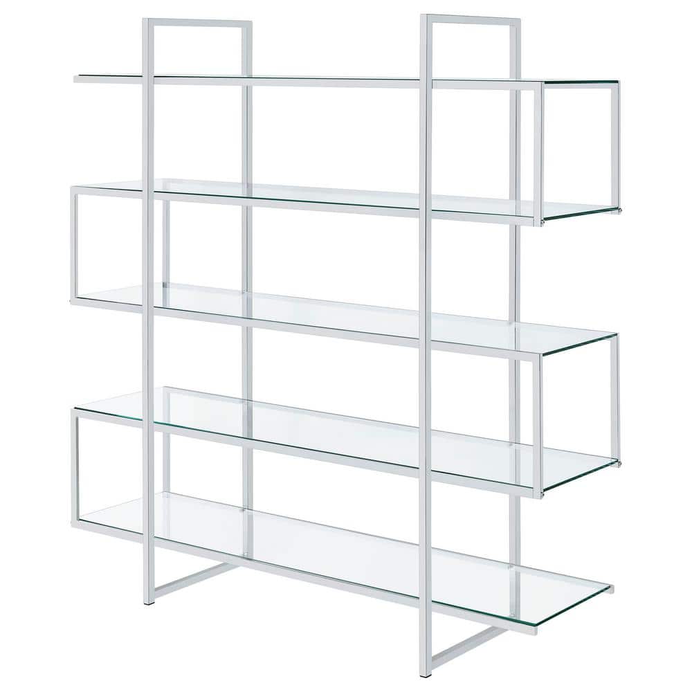 Chrome and Clear Glass 5-Tier Modern Bookcase