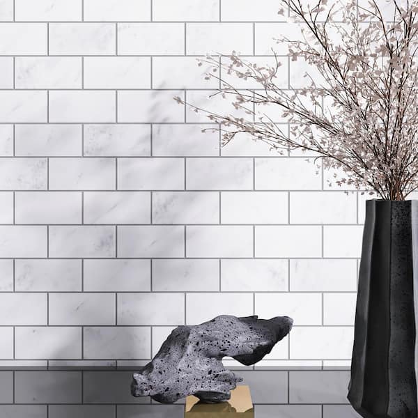 Carrara White 11.82 in. x 11.82 in. Brick Joint Polished Marble Mosaic Tile (9.7 sq. ft./Case)