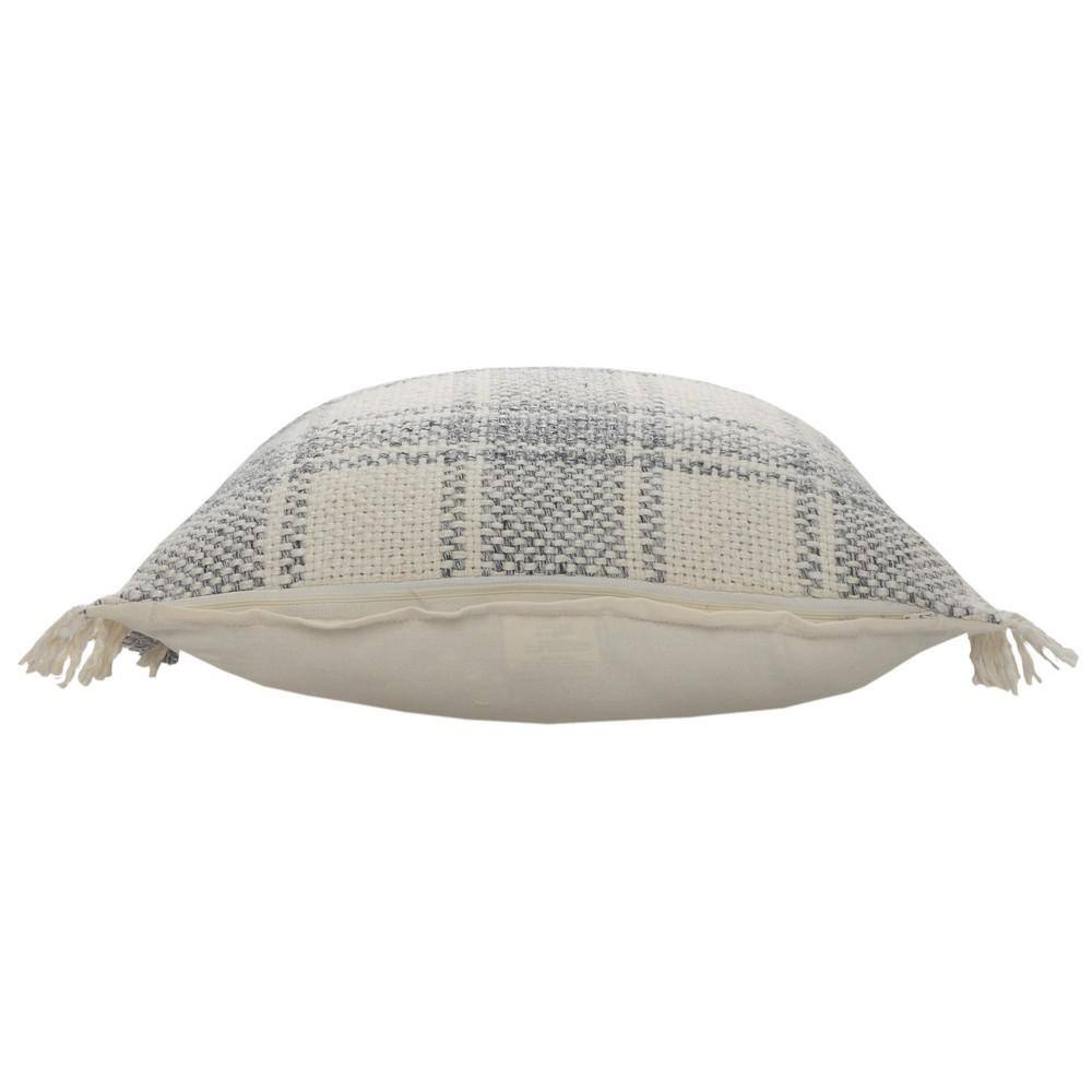Charles 20" Gray Plaid Cotton Fringed Throw Pillow
