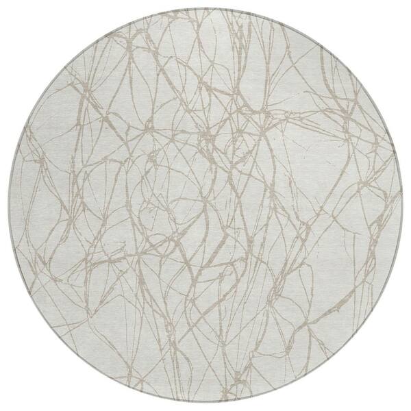 Chantille Machine Washable Indoor/Outdoor Abstract ACN2826 Ivory 8 ft. x 8 ft. Round Rug