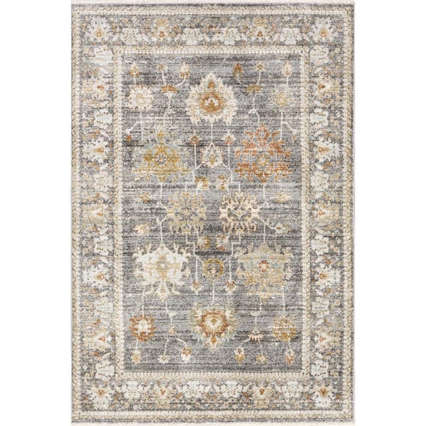 Bodhi Bordered Medallion Fringe Area Rug Gray 4 ft. x 6 ft. Area Rug