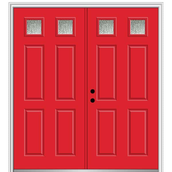 MMI Door 72 in. x 80 in. Right-Hand Inswing Rain Glass Red Saffron Fiberglass Prehung Front Door on 4-9/16 in. Frame