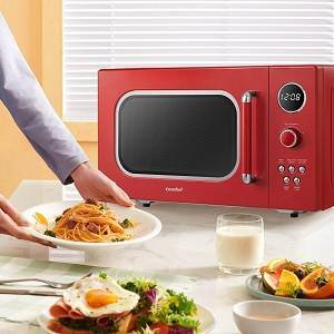 Retro Red Small 0.9 cu ft Countertop Microwave with LED Display