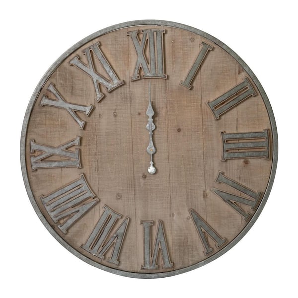 A & B Home Gray Analog Wood Roman Numerals Wall Clock