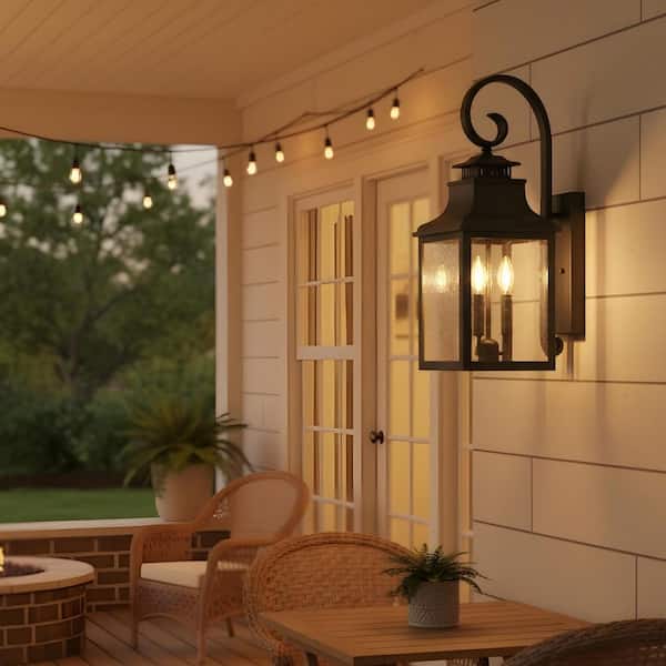RCCFBHM Light Pro 23 in. Black Not Motion Sensing Outdoor Hardwired Wall Lantern Scone with No Bulbs Included (2-Pack)