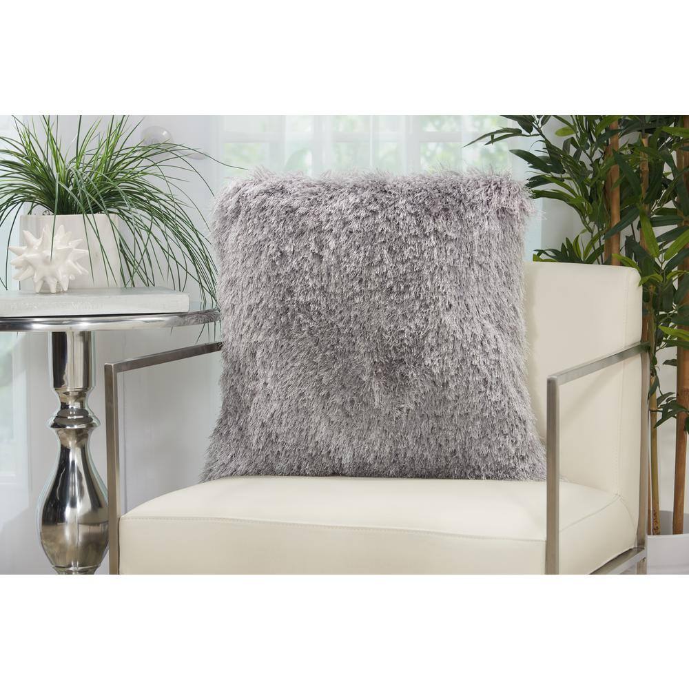 Light Grey Rectangular Shag Decorative Throw Pillow Set