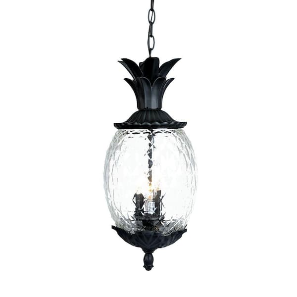 Acclaiming 3626BKing Matte Black Finished Outdoor Pendant with Hammered Water Glass Shades