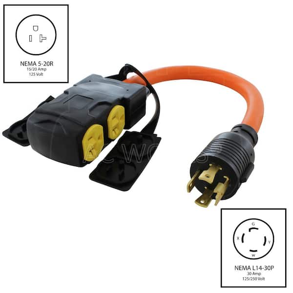 AC WORKS 1.5FT 10/3 STW Flexible Cord With L14-30P 30 Amp 4-Prong