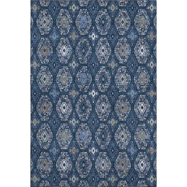 Mayfield Premium Machine Washable Abstract AMF2471 Navy 10 ft. x 14 ft. Area Rug
