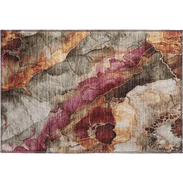 Mayfield Premium Machine Washable Abstract AMF1864 Khaki 2 ft. x 3 ft. Area Rug