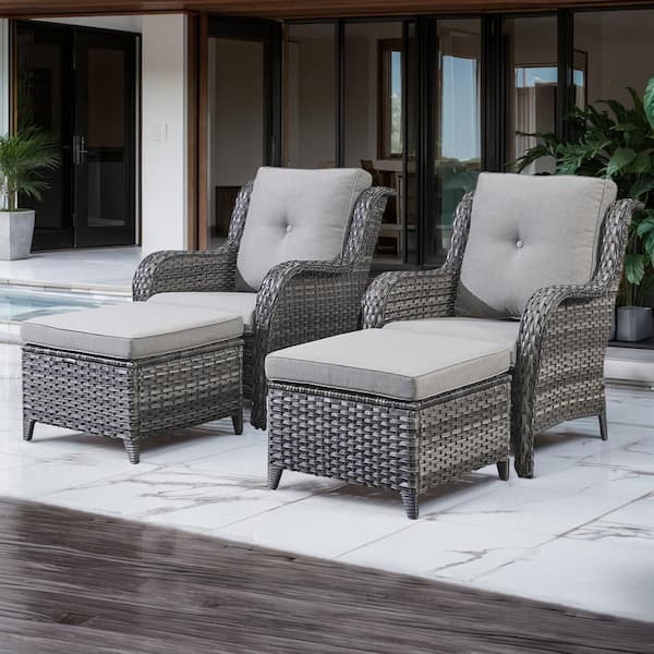 moosprr 4-Piece Patio Gray Wicker Outdoor Chat Sets with Gray Olefin Cushions and Matching Ottomans