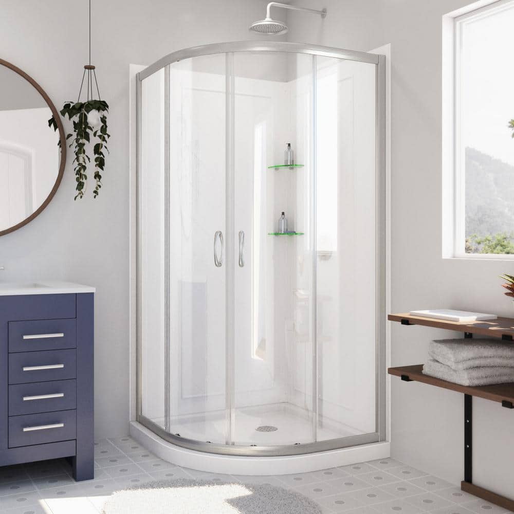 Prime 38" Brushed Nickel Frameless Round Shower Enclosure