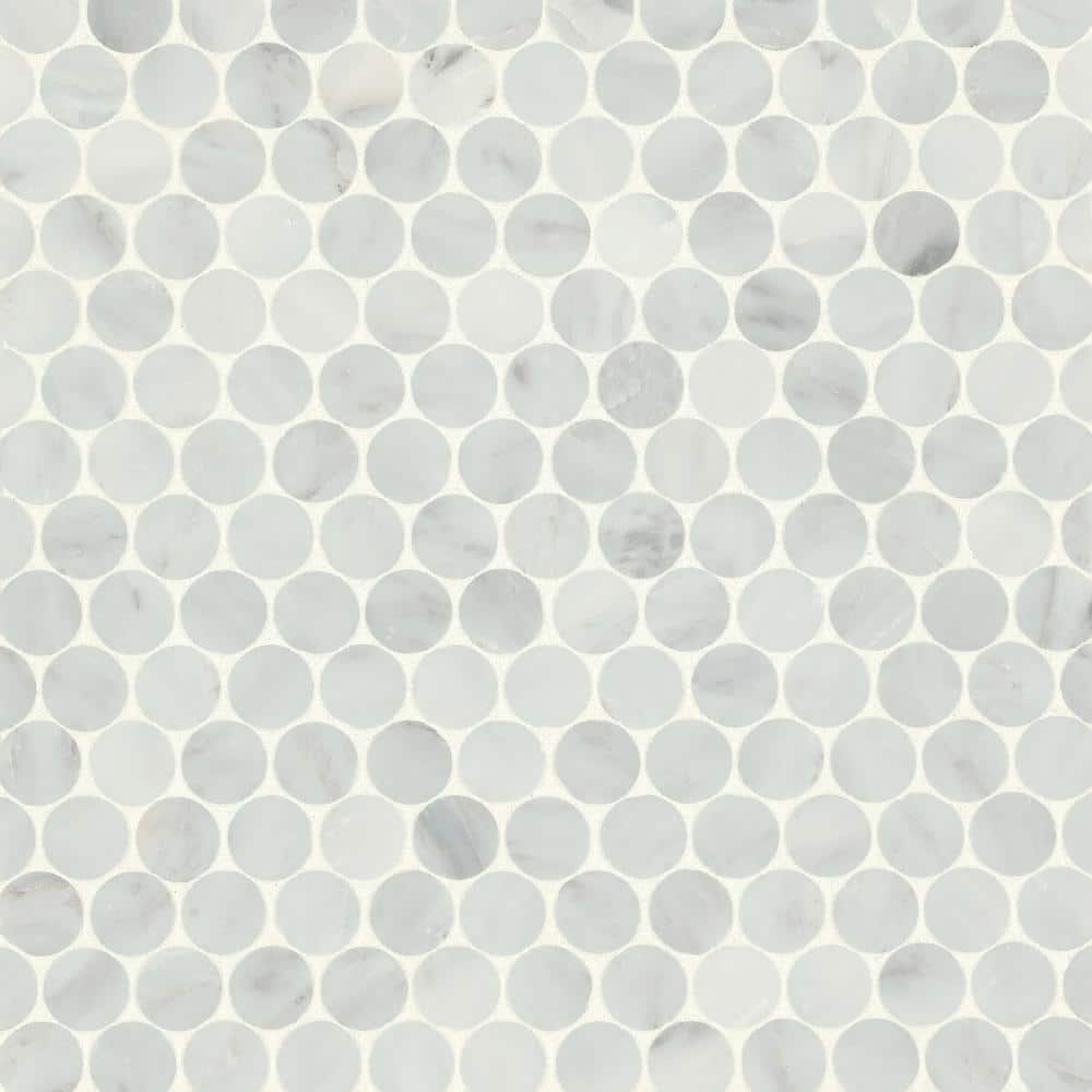 Sample-Monet Circle 4 in. x 5 in. Honed Oriental White Marble Mosaic Tile price history on PriceWatchPro