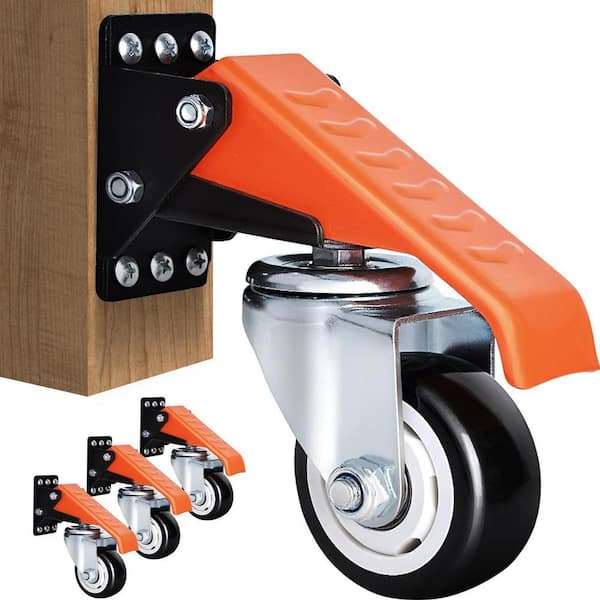 3 in. Orange Heavy-Duty Retractable Caster Wheels with 880 lbs. Capacity for Workbenches and Tables (4-Pack)