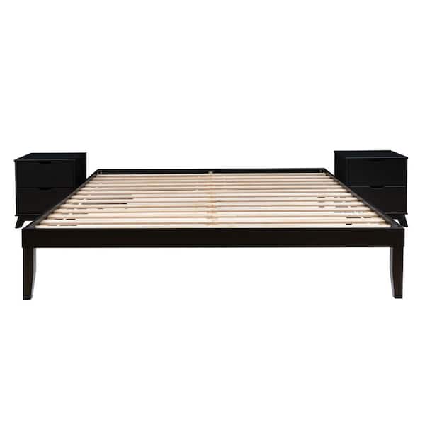 Linon Home Decor Pheba 3-Piece Black Wood Frame Platform King Bed with 2 (2-Drawer) Nightstand (Set of 2) Bedroom Set