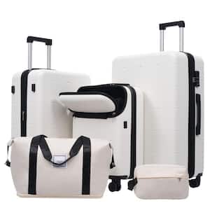 LIVACA 5-Piece White ABS Plastic Hardside Half-Opening Carry On