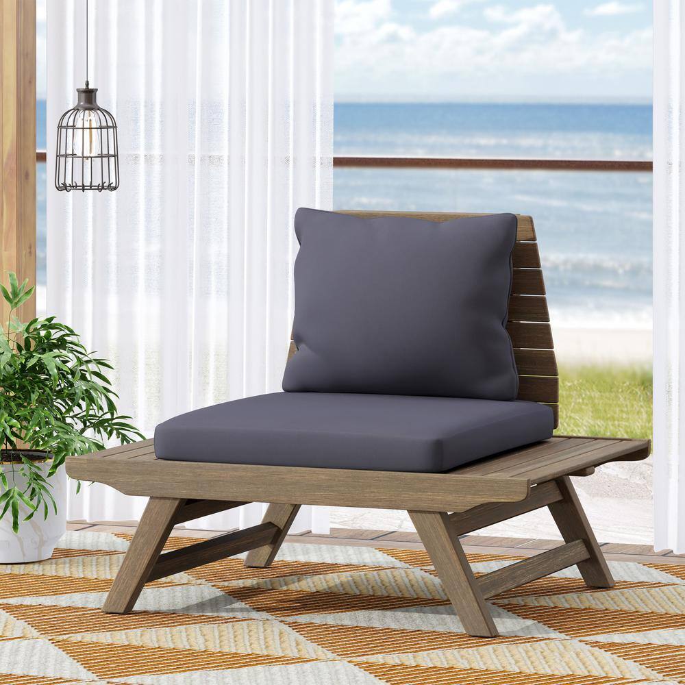 Sudbury Gray Acacia Wood Outdoor Club Chairs with Dark Gray Cushions