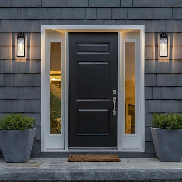 Luca 16.5 in. Sand Black Outdoor Hardwired Wall Lantern Sconce with No Bulbs Included