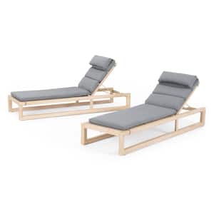 Benson Wood Outdoor Chaise Lounges with Charcoal Gray Cushions (Set of 2)