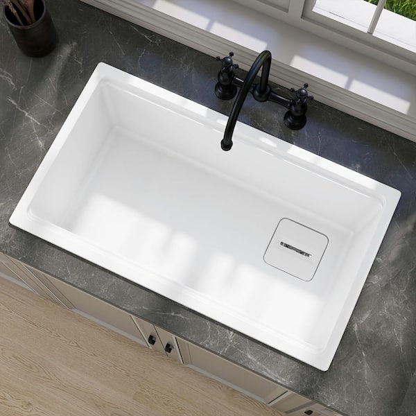 Getpro 27 in. Drop-In/Undermount Single Bowl White Granite Composite Workstation Kitchen Sink with Stacked Washing Basket Set