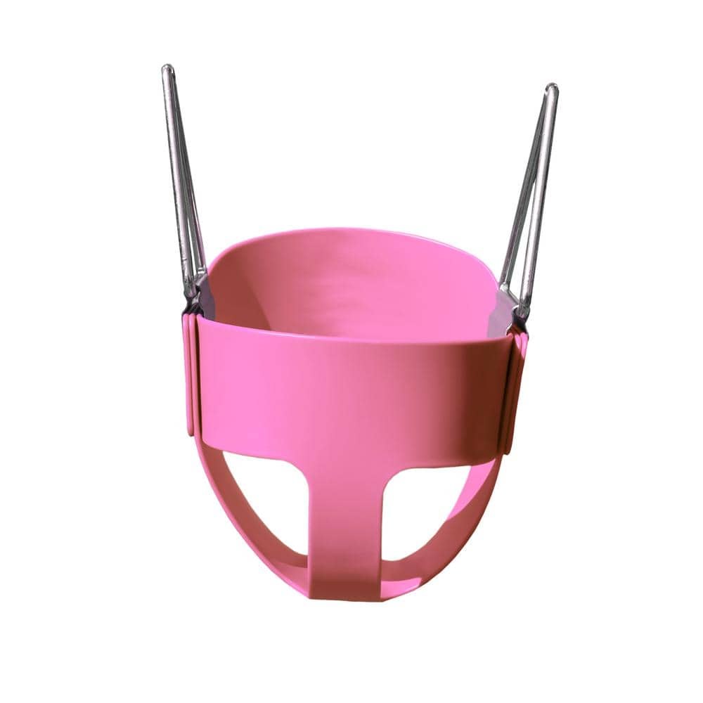 Pink Polymer Full Bucket Toddler Swing with Coated Chains