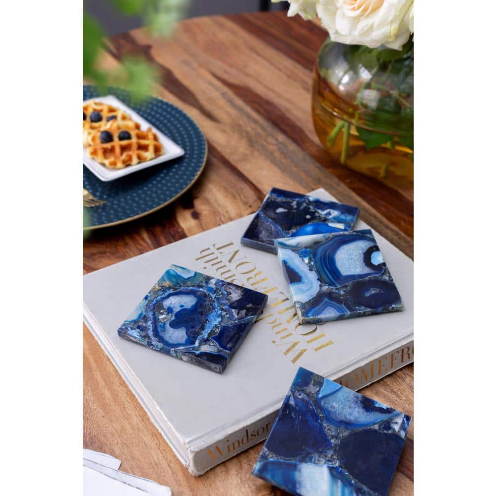 Blue Agate Stone Square Coasters - Set of 4
