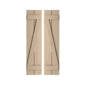 11.5 in. x 24 in. Timberthane Polyurethane 2-Board Spaced Board-n-Batten Knotty Pine Faux Wood Shutters w/Z-Board Pair