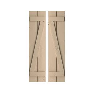 11.5 in. x 78 in. Timberthane Polyurethane 2-Board Spaced Board-n-Batten Knotty Pine Faux Wood Shutters w/Z-Board Pair