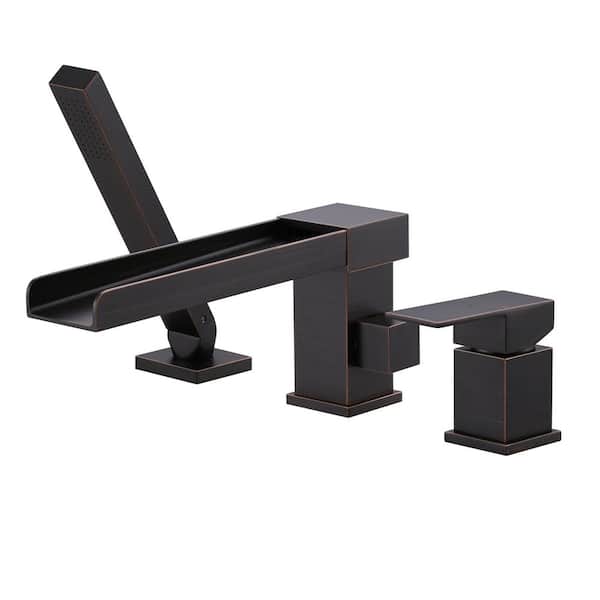 ALEASHA Single-Handle Tub Deck Mount Roman Tub Faucet with Hand Shower in Oil Rubbed Bronze