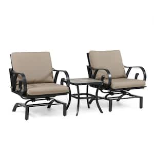 Dali 3-Piece Metal Patio Conversation Set with Beige Cushions And Rocking Chairs