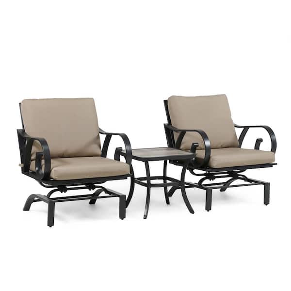 Unbranded Dali 3-Piece Metal Patio Conversation Set with Beige Cushions And Rocking Chairs