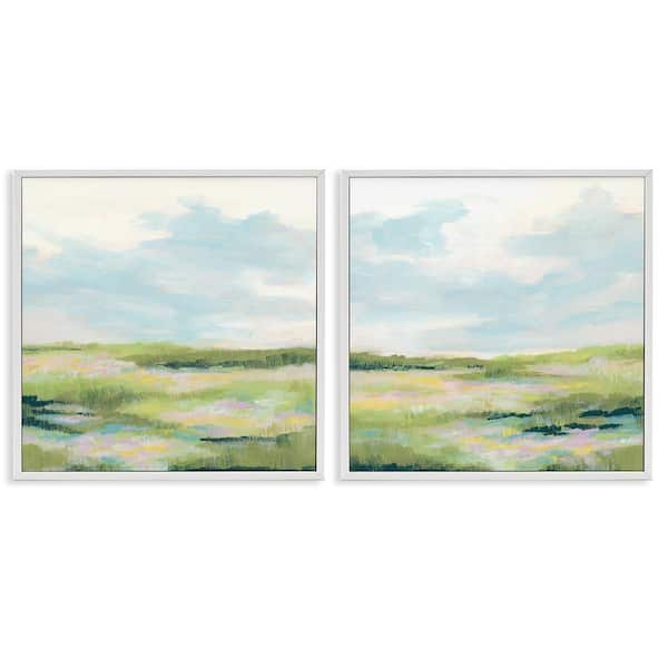Pastel Meadow under Blue Sky by June Erica Vess 2 Pieces White Framed Nature Giclee Art Print 17 in. x 17 in.