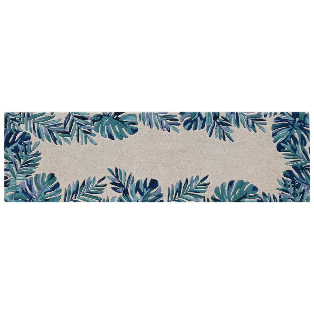Kai Ivory/Blue 2 ft. x 8 ft. Tropical and Transitional Hand-Tufted Wool Runner Rug price history on PriceWatchPro