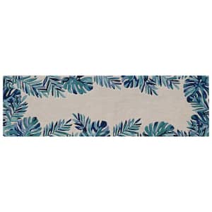 Kai Ivory/Blue 2 ft. x 8 ft. Tropical and Transitional Hand-Tufted Wool Runner Rug