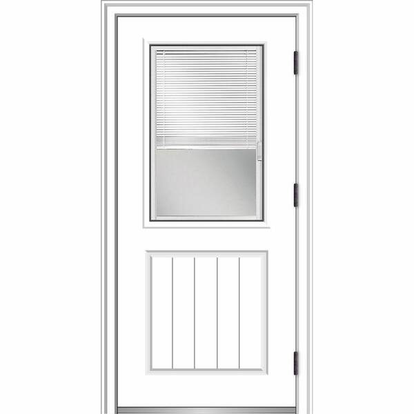MMI Door 36 in. x 80 in. Internal Blinds Left-Hand Outswing 1/2-Lite Clear Primed Fiberglass Smooth Prehung Front Door