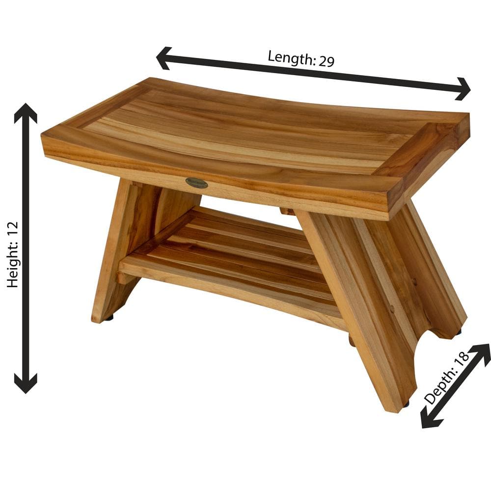 30" Earthy Teak Wood Shower Bench with Shelf