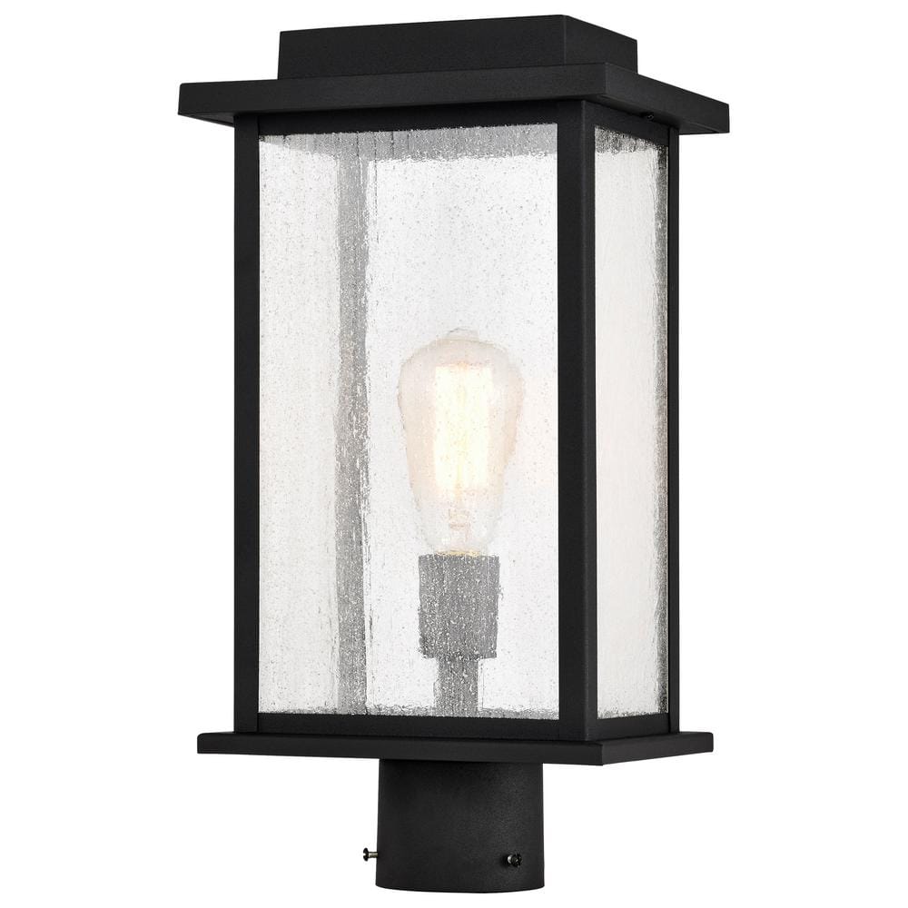 Sullivan Matte Black Outdoor Post Lantern with Clear Seeded Glass