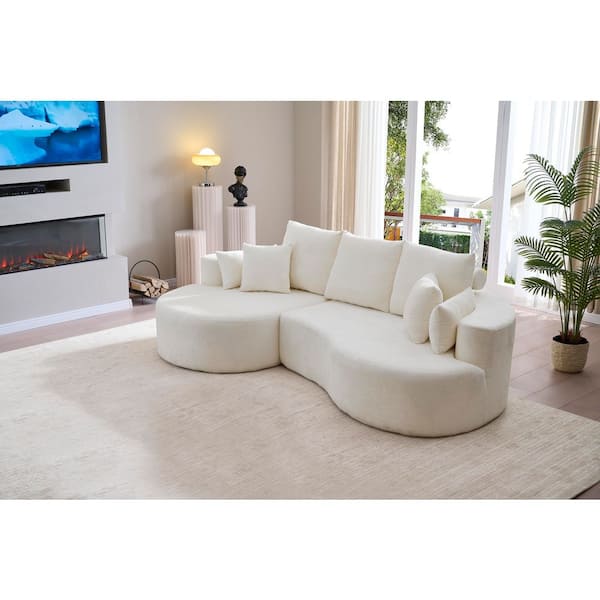 Windsor 106 in. 2-piece Polyester Fabric Upholstered Curved Foam-Filled Sectional Sofa with Pillows, in. Snow White